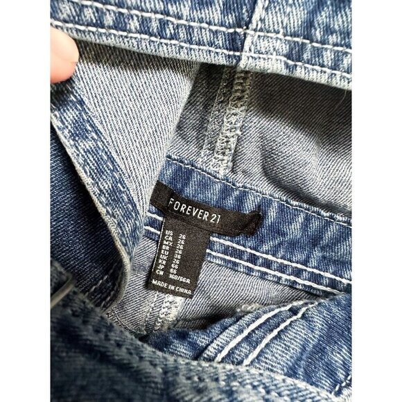 Forever 21 Denim Lace Up Shortalls Overalls Womens 26 - Picture 3 of 9